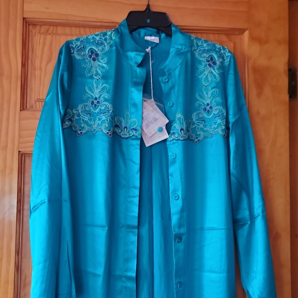 La Perla Turquoise Embroidered Robe